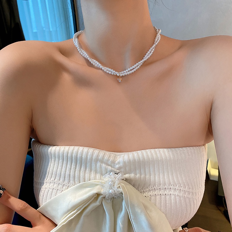 Dây Chuyền Hai Lớp Đính Ngọc Trai Thời Trang Dành Cho Nữ