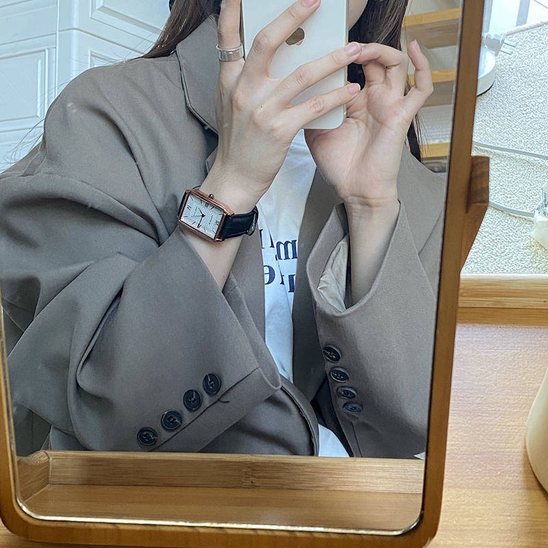 SENSES// Special-Interest Design Watch Retro Style Roman Digital Square Elegant Belt Korean Style Student Wrist Watch Belt Watch VVOF