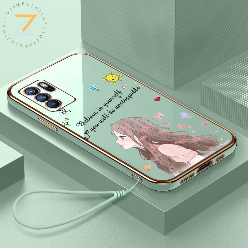 Zymello ốp lung OPPO Reno 6Z Reno 5 Reno 4 Ốp lưng điện thoại hình cô gái xinh đẹp có dây buộc 6D mạ điện sang trọng