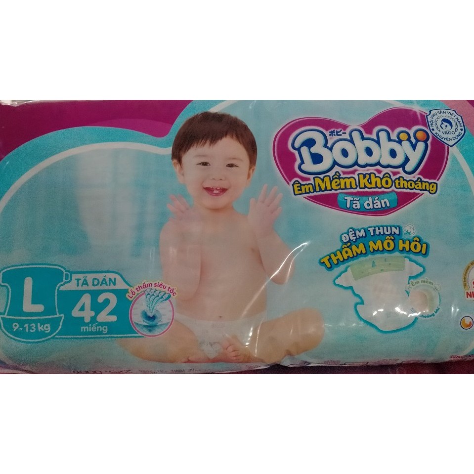 Mẫu mới - Tã - Bỉm dán Bobby Siêu thấm L42 (9-13kg)