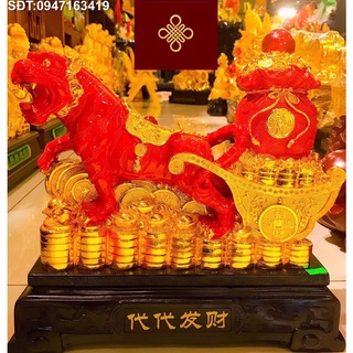 Tượng hổ phong thuỷ đỏ kéo túi vàng Tết nhâm dần2022