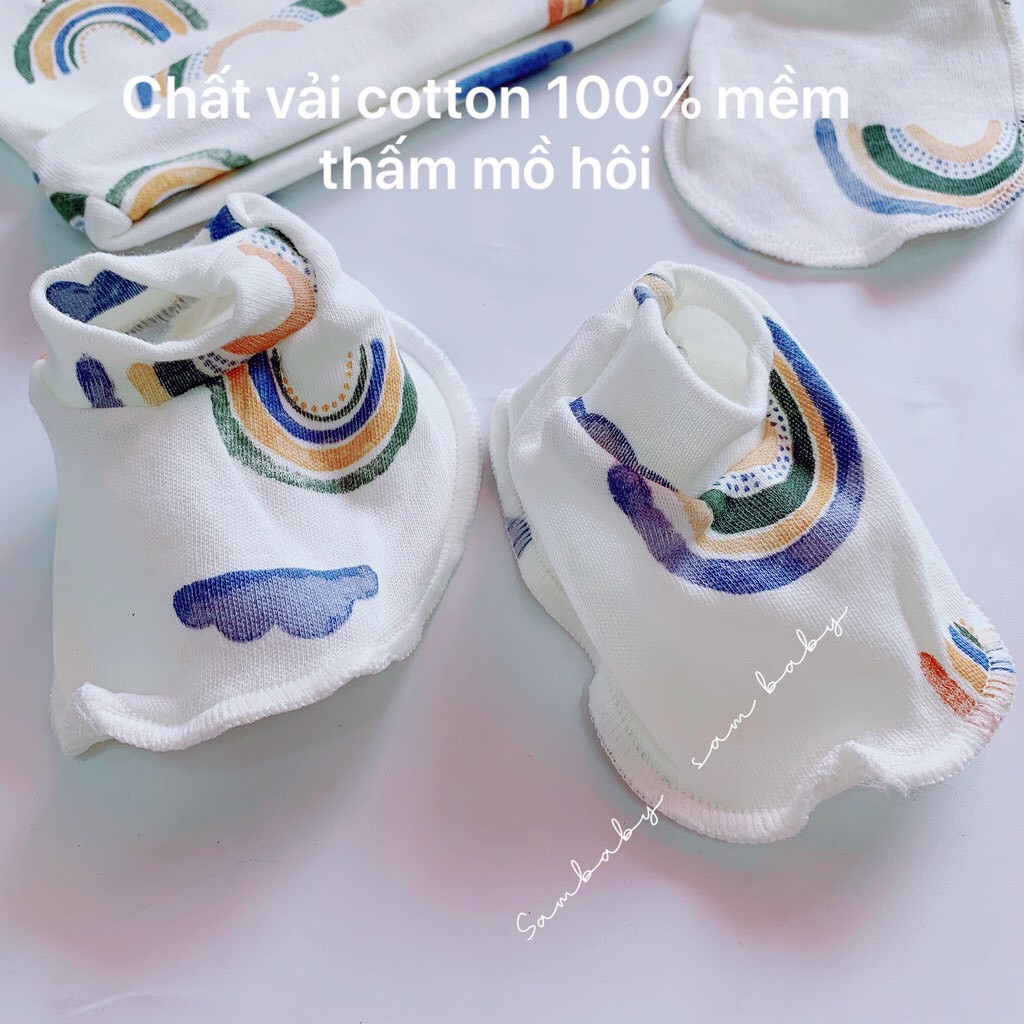 Bộ nón che thóp và bao tay bao chân thêu HotGa cho bé sơ sinh