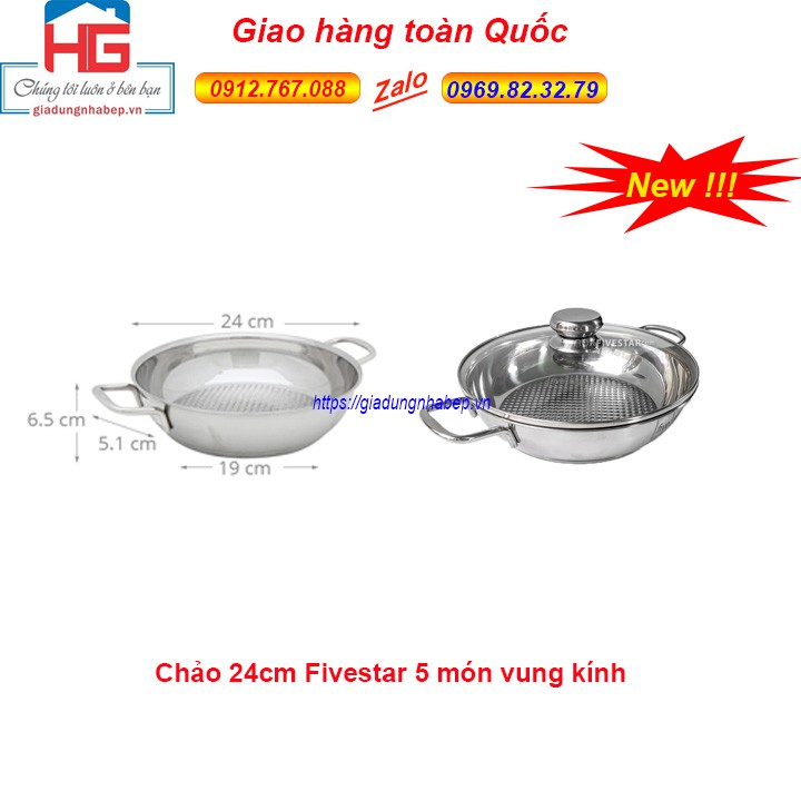 Bộ Nồi Inox Fivestar 5 Chiếc Vung Kính Đáy Từ 3 lớp