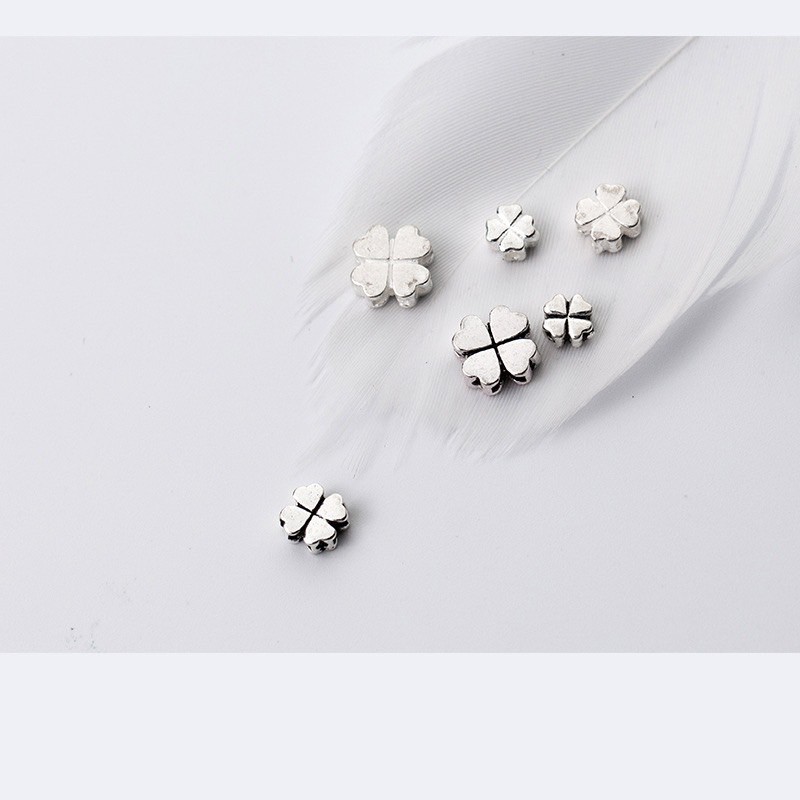 charm bạc mix đá cỏ 4 lá may mắn bạc s925