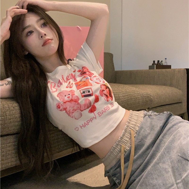 Áo Thun Tay Ngắn Dáng Ôm In Họa Tiết Hoạt Hình Dễ Thương Quyến Rũ Cho Nữ