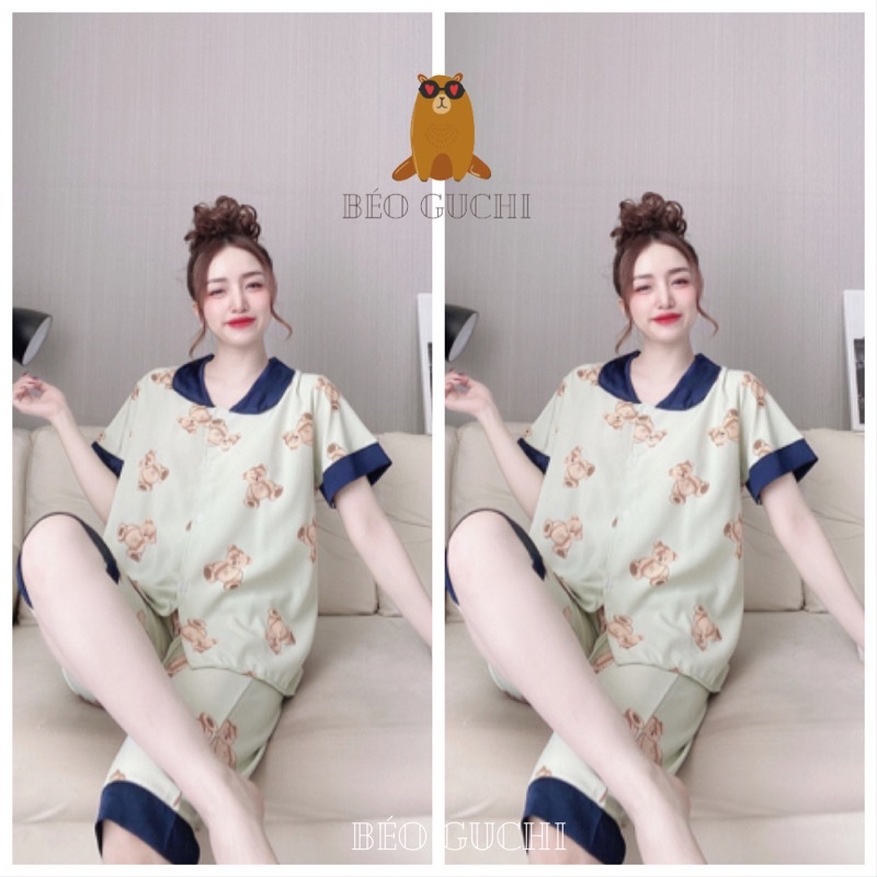 Lửng Cổ Sen 50-110kg K3LCS Béo Guchi Bigsize Pijama Lụa cao cấp mềm mịn - Đồ bộ nữ