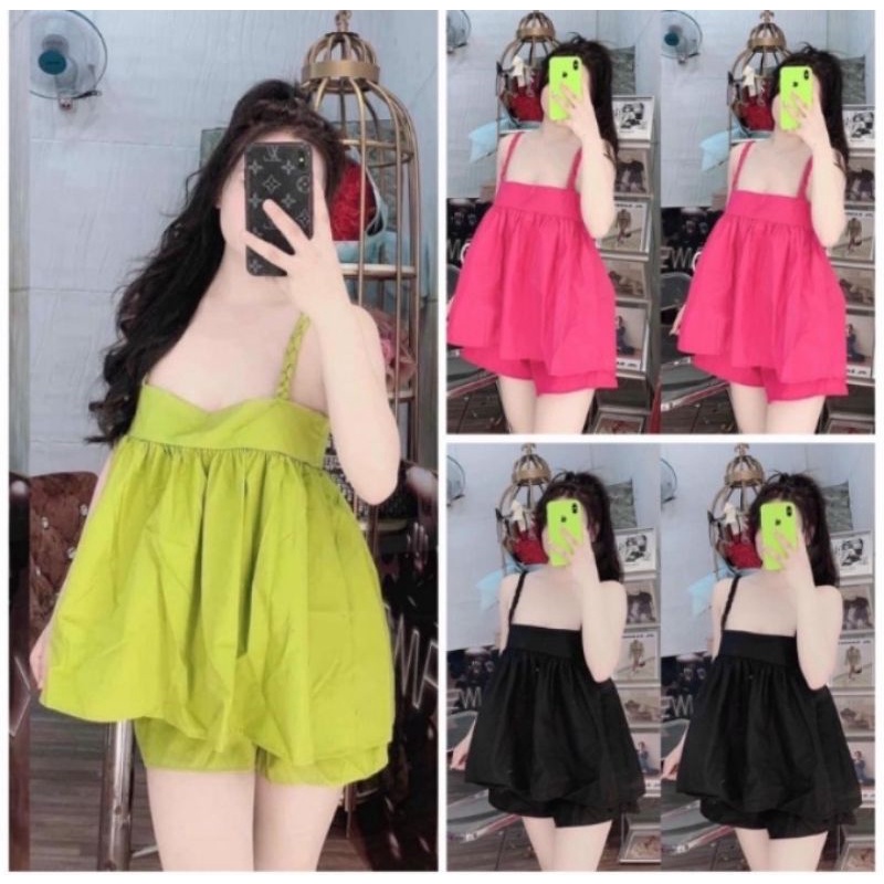 Sét bộ áo 2 dây bính + quần chất vải Kate lụa dày dặn, mềm mại siu đẹp