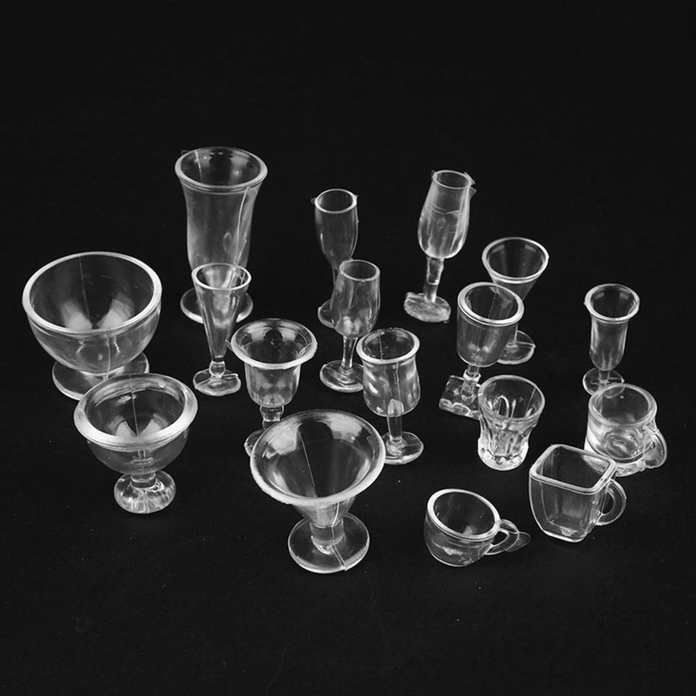 Set 17 Cốc Nhựa Mini Trong Suốt Nhiều Màu Sắc Trang Trí Nhà Búp Bê