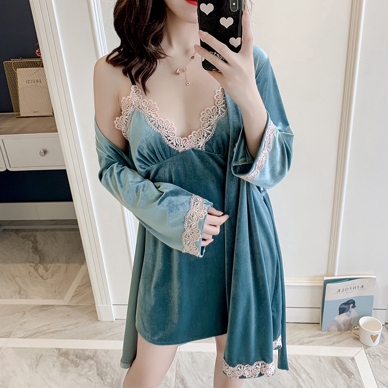 Đầm Ngủ Nhung 2 Trong 1 Cao Cấp 2087 | BigBuy360 - bigbuy360.vn