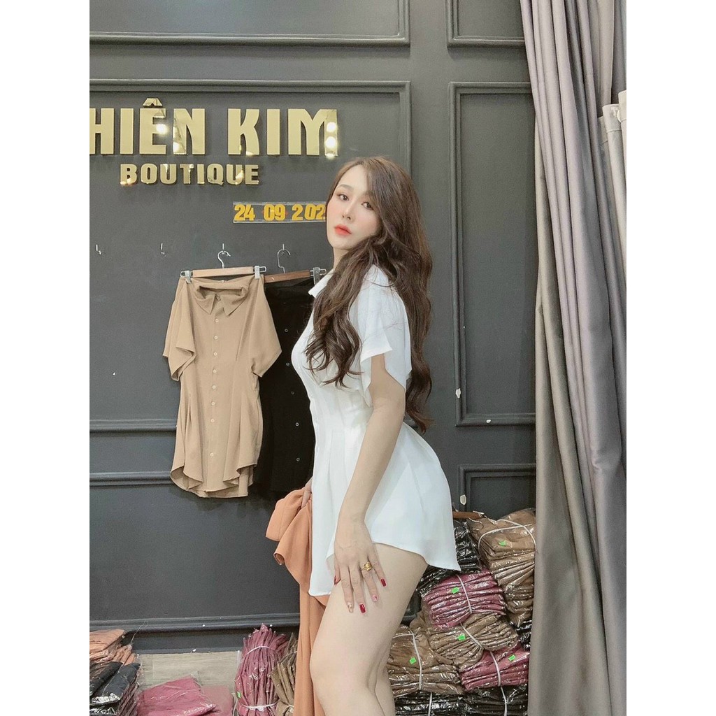 Set đầm sơ mi tay ngắn kèm quần