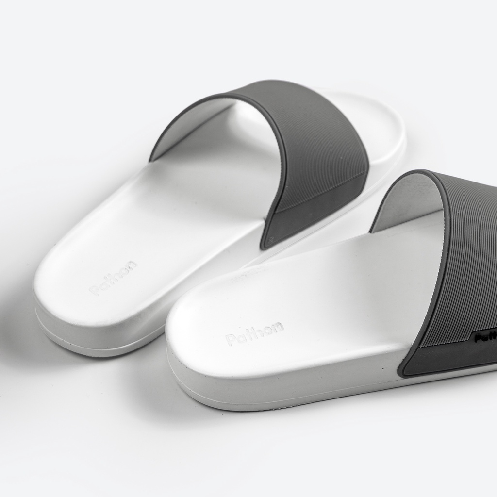 Dép nam nữ quai ngang slipper Pathon quai PVC và đế PU trắng quai xám SD28