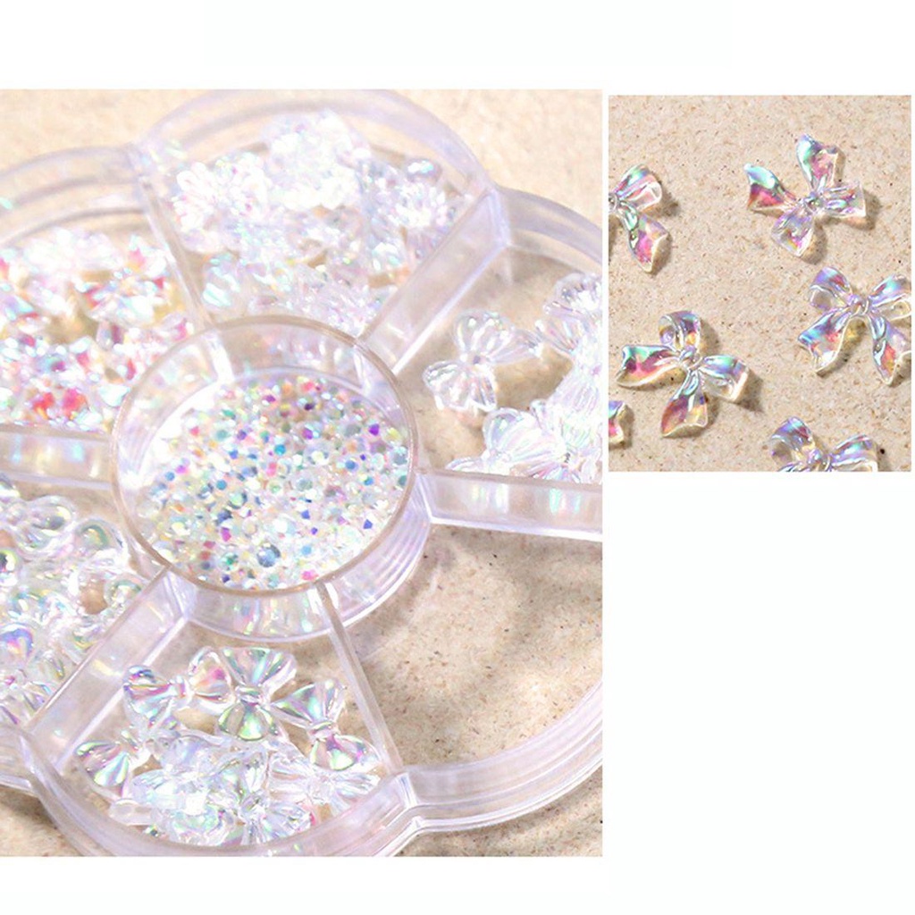 OCEANMAP Phụ Kiện Trang Trí Móng Tay Nghệ Thuật 3D 7 Ngăn Hình Nơ Bướm Dễ Thương DIY