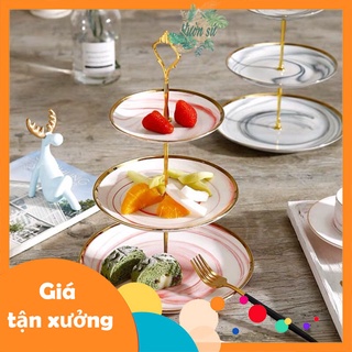 [XẢ KHO] Khay bánh nhiều tầng vân đá cẩm thạch viền vàng cao cấp HÀNG SẴN - VS320