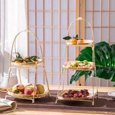 Mẹt tre tầng hình tròn đựng đồ ăn trang trí