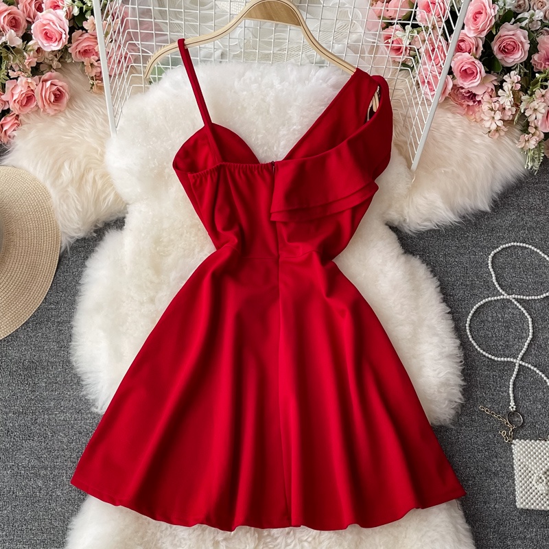 🌸Hàng Order🌸 Váy Đầm Sẻ Ngực Lệch Vai Dáng Xòe Tiệc Cưới Trẻ Trung Nữ Tính🌸Hàng Quảng Châu