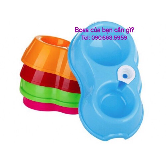 Bát ăn kèm van gắn bình nước uống cho chó mèo - Bát ăn đôi