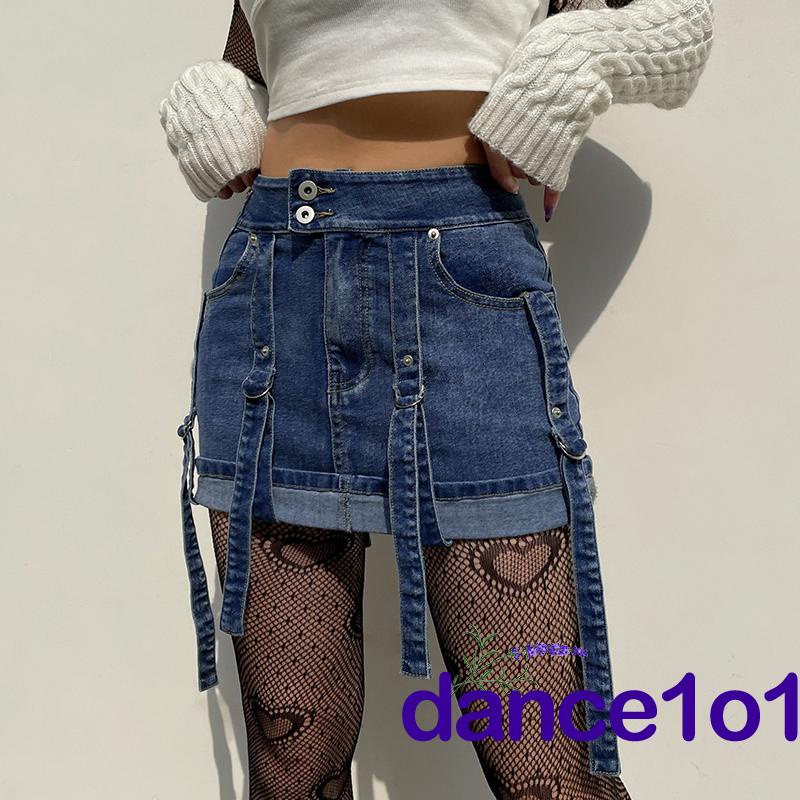 ☽BC♧Female Summer Solid Color High Waist Denim Skirt