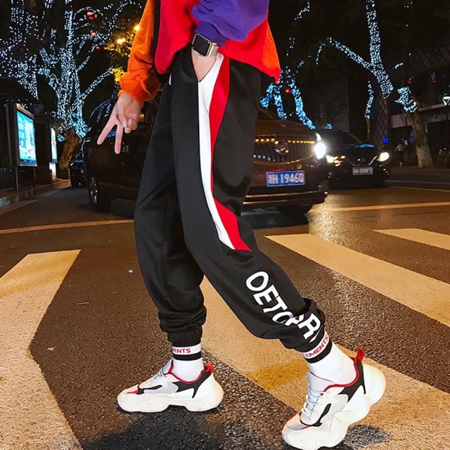 Quần jogger nỉ unisex Đen Chữ Dưới nam nữ phong cách ulzzang Wind