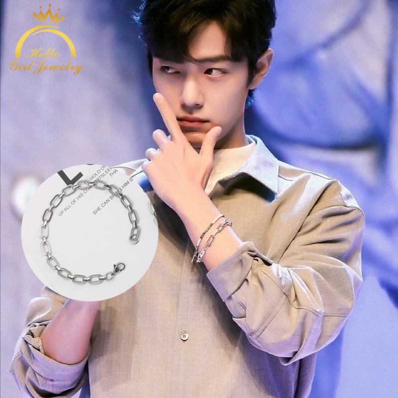 Lắc tay couple nam nữ dây xích đơn giản cùng kiểu Hello Girl Xiao Zhan