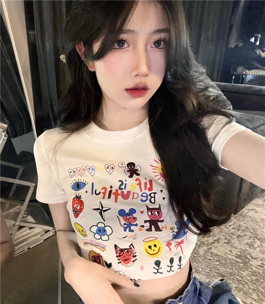 Áo Thun Tay Ngắn Cổ Tròn Họa Tiết Hoạt Hình Thời Trang 49808