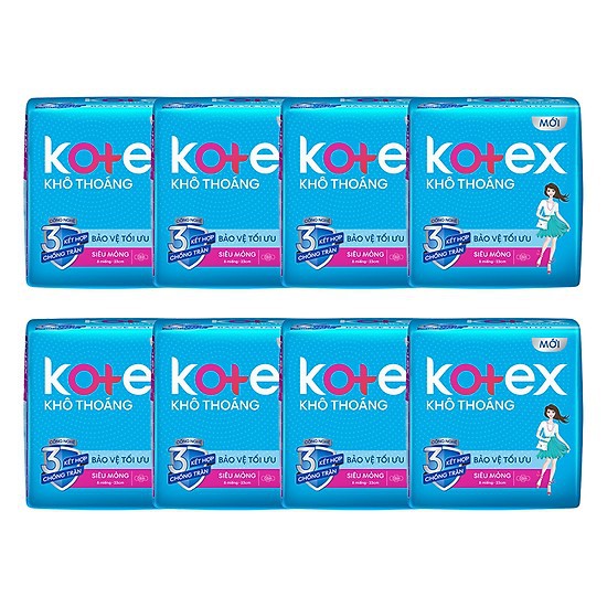 Combo 8 gói băng vệ sinh Kotex siêu mỏng (8 miếng/gói)