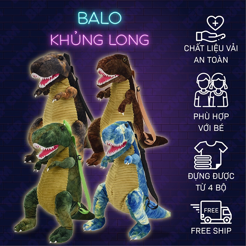 Balo Bông Hình Thú Con Khủng Long Chất Liệu Vải Nhung Cao Cấp Cho Các Bé Mầm Non Từ 2 Đến 3 Tuổi