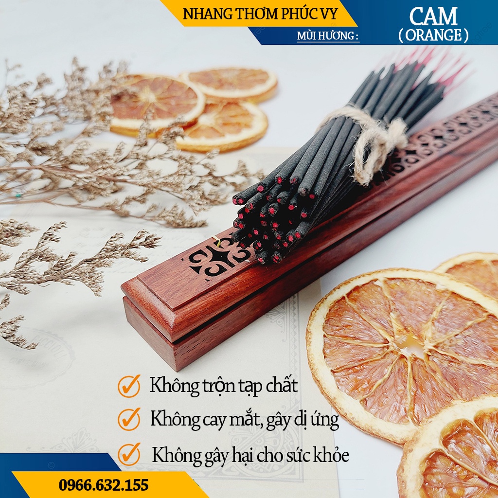 Nhang Thơm Phúc Vy Hương Cam Orange - Túi 39 Cây 28cm, Ít Khói, Thơm Nhẹ, Dễ Chịu, Không kích mũi