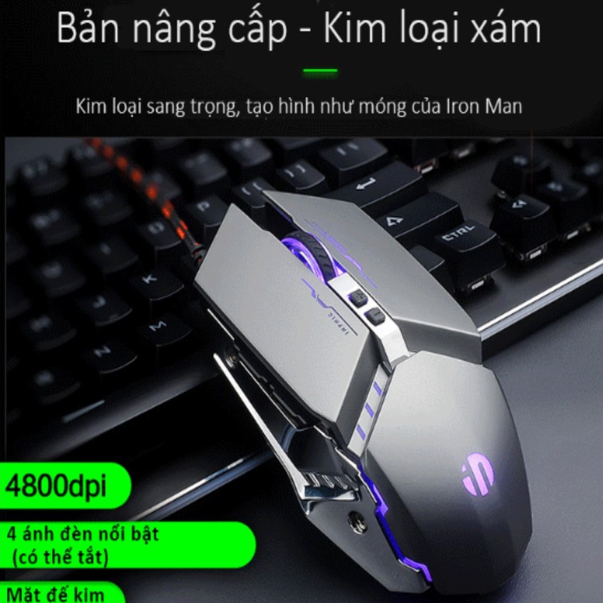 (HÌNH ẢNH & VIDEO THẬT) CHUỘT CHƠI GAME KIM LOẠI INPHIC PW2 - GAMING MOUSE 6 NÚT ĐÈN LED 4 CHẾ ĐỘ