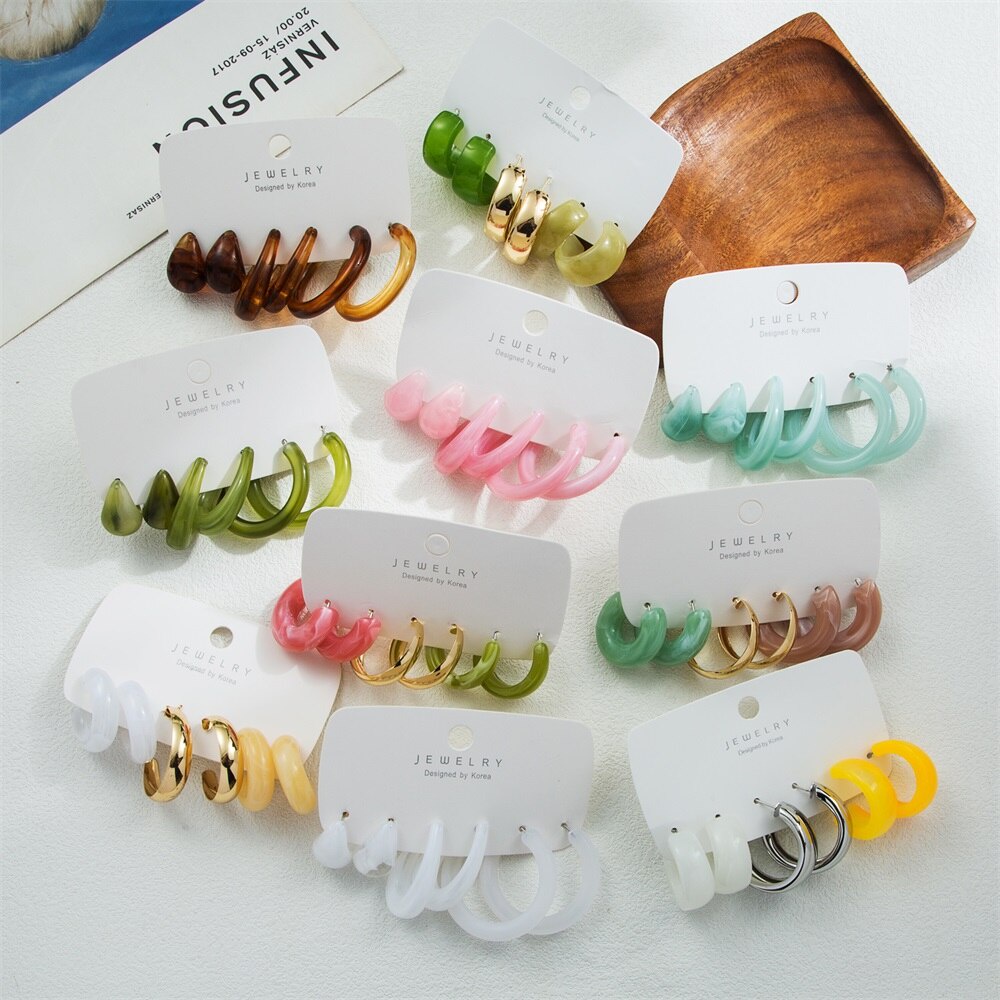 Set bông tai acrylic hình chữ C nhiều màu sắc phong cách Bohemian cổ điển thời trang cho nữ