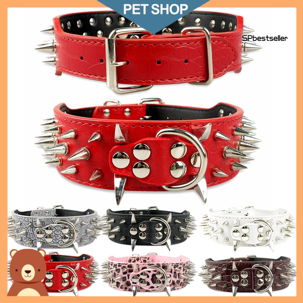 Vòng cổ đinh tán bằng da giả cỡ 2 inch cho chó pitbull