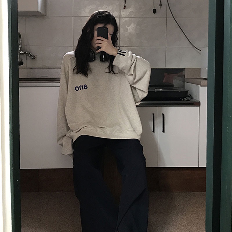 Áo sweater SUXI thiết kế tay dài dáng rộng in họa tiết thời trang mùa thu phong cách Hàn Quốc dành cho nữ