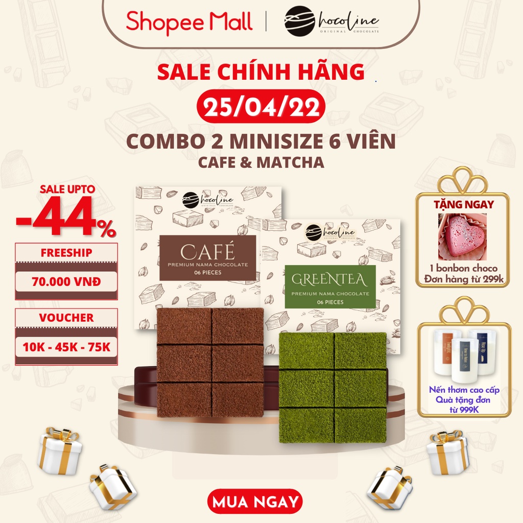 Socola Tươi Chocoline Vị Matcha Trà Xanh, Vị Cà Phê - Combo 2 hộp 6 Viên (80 gram)