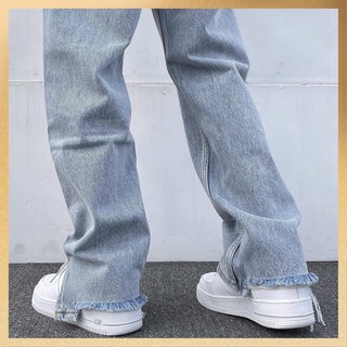 Quần jean ống loe xẻ tà màu sắc tươi sáng phong cách hip hop đường phố mỹ cá tính