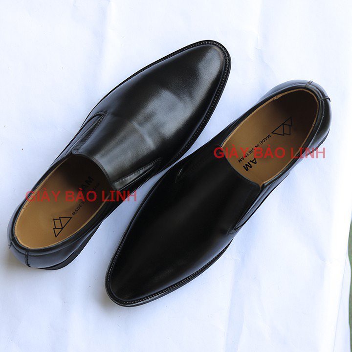 Giày Tây Nam Không Dây Da Bò 100% , Mã CV055, Màu Nâu- Đen Bảo Hành Da 1 Năm