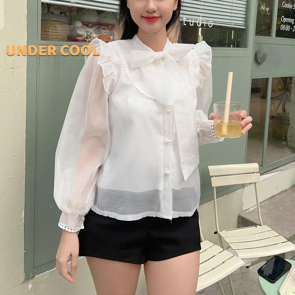 Áo Sơ Mi Nữ UNDERCOOL Phối Voan Nơ Cổ Vai Cánh Tiên Trẻ Trung