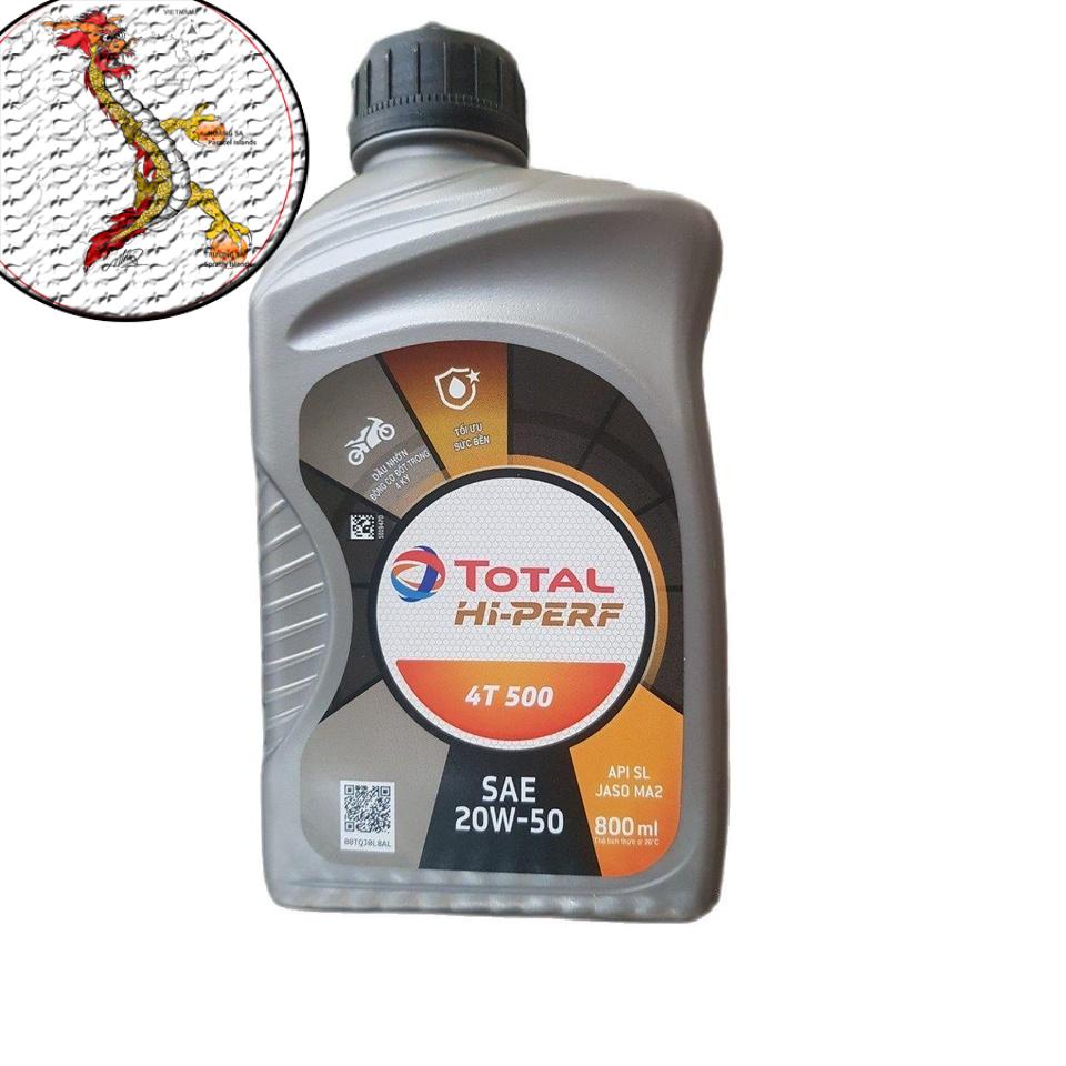 Nhớt xe máy TOTAL HI PERF 4T 500 20W50 chai 800ml, Nhớt TOTAL 4T 500 20W50 chai 800ml cho xe số