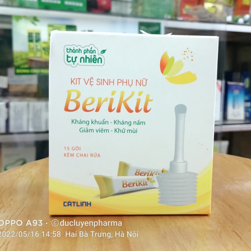 Bộ thụt rửa vệ sinh phụ nữ Berikit kèm 15 gói muối - dung dịch vệ sinh phụ khoa rửa sâu - của dược Cát Linh