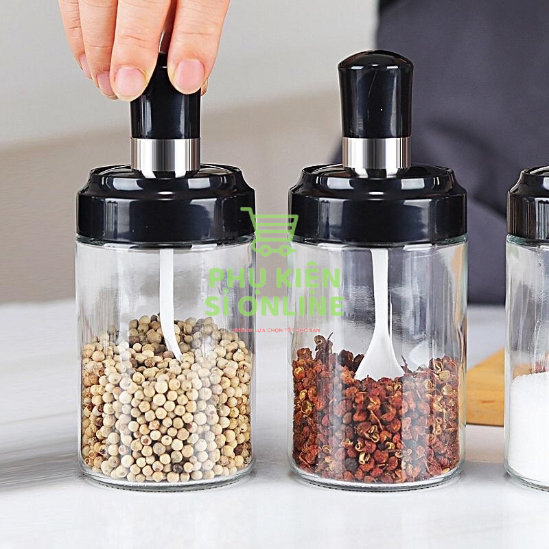 Lọ/Hũ đựng gia vị thủy tinh kèm muỗng/ thìa thuận tiện hàng loại đẹp Store4girls_T049