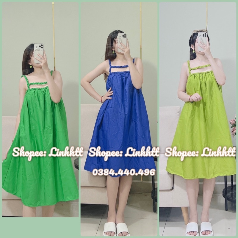 Váy thô dây tết babydoll Ulzzang đầm xuông thô dây đan freesize đầm 2 dây thô thừng
