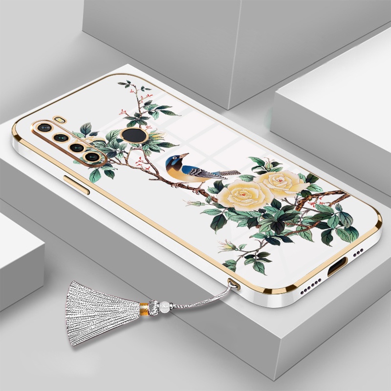 Ốp Điện Thoại Silicon Mềm Mạ Điện Họa Tiết Hoa Và Chim Có Dây Đeo Cho Realme 5 5i 6i 7i c3 5 pro