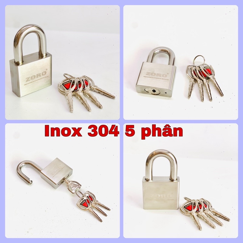 Ổ Khóa bấm inox 304 100% chính hãng ZORO⚡FREE SHIP⚡Công nghệ Mỹ: chống cưa-chống cắt-chống đục-chống cháy-chống rỉ sét