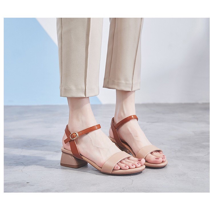 Giày sandal gót vuông 3p quai ngang Hàn Quốc
