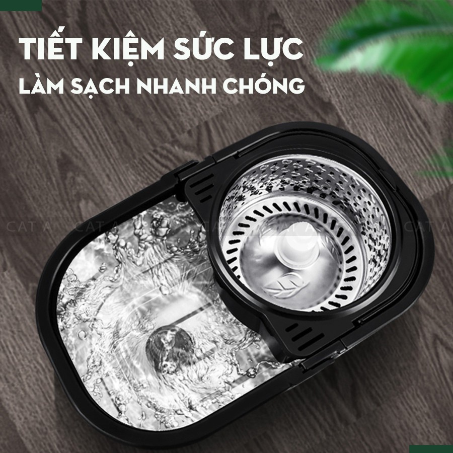 Cây Lau Nhà Inox 304 Tự Vắt 360 Độ Thế Hệ Mới - Chổi Lau Nhà Cao Cấp Hàng Chính Hãng Tặng Kèm 2 Bông Lau