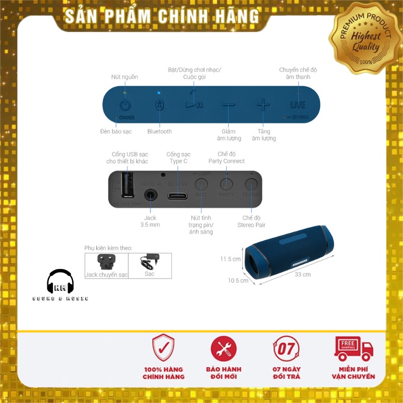 Loa Bluetooth Sony SRS XB-43 - Hàng Chính Hãng - Bảo Hành 12 Tháng.