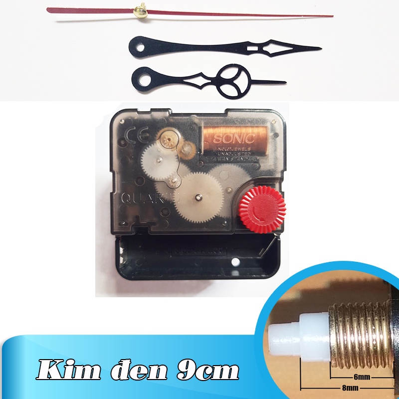 Máy đồng hồ treo tường đài loan kim trôi loại tốt và bộ kim 9cm đen