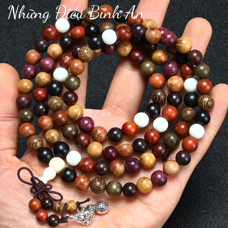 Chuỗi 108 hạt gỗ nhiều màu phong cách Phật giáo /Vòng tay phong thủy may mắn, tài lộc 💕FREESHIP 50k💕 Những Điều Bình An