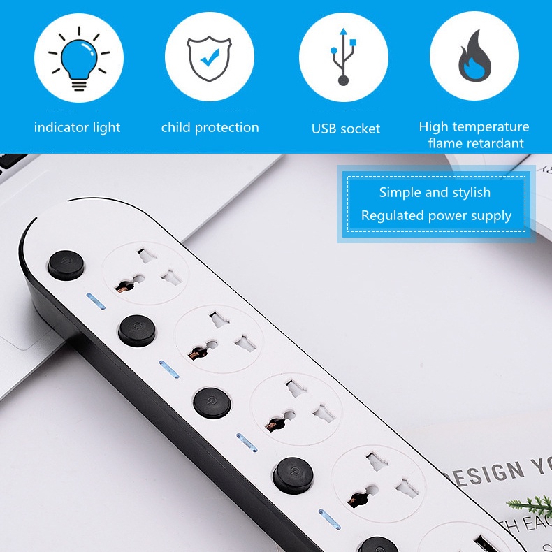 Ổ cắm điện đa năng mở rộng mới 2M với cổng sạc nhanh USB cho gia đình / văn phòng