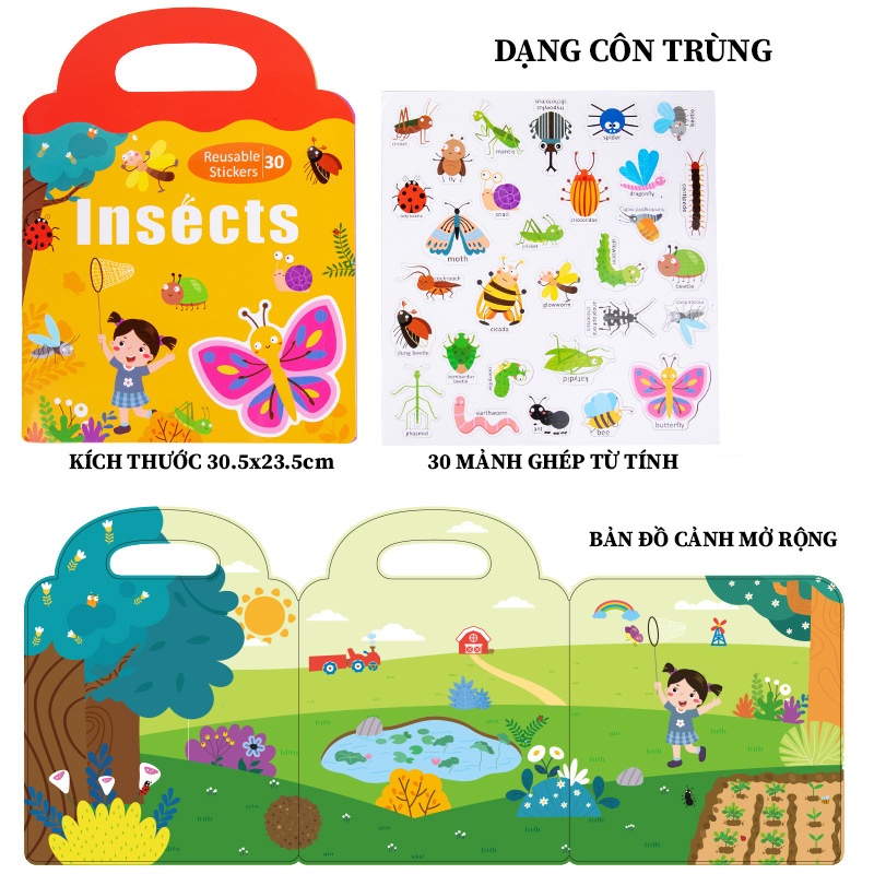 Học liệu giáo dục montessori - Ghép hình từ tính vào bản đồ cảnh theo chủ đề khai sáng nhận thức cho trẻ
