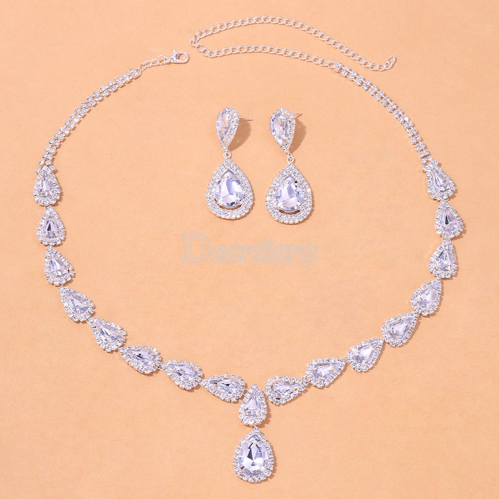 Bộ Nữ Trang Vòng cổ Bông Tai Hình Giọt Nước Thời Trang Cho Cô Dâu