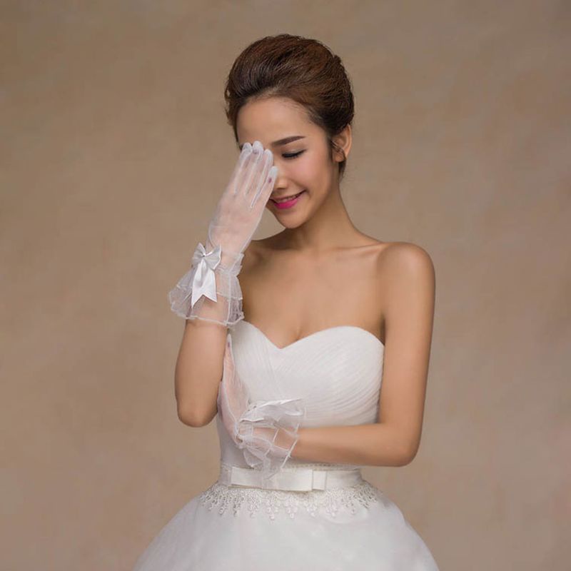 Găng Tay Lưới Ngắn Đính Nơ Thời Trang Mùa Hè Cho Nữ